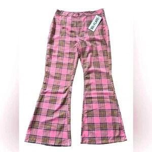 Pink Plaid Flare Pants - Bohemian Chic